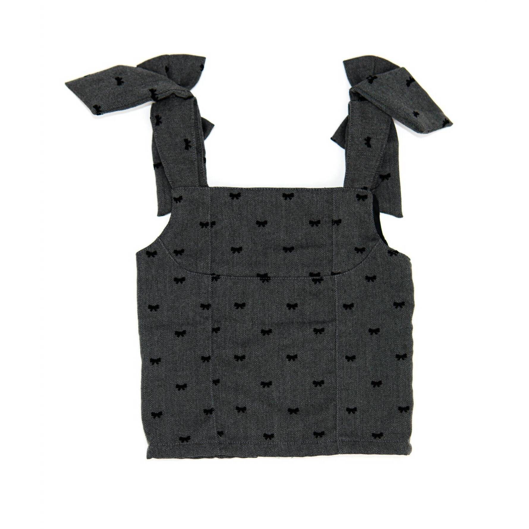 New Flowers By Zoe Girls Marlowe Gabardine Bow Tie Top In Grey